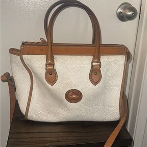 Dooney & Bourke Vintage Pebbled Leather Satchel Cream Tan Crossbody